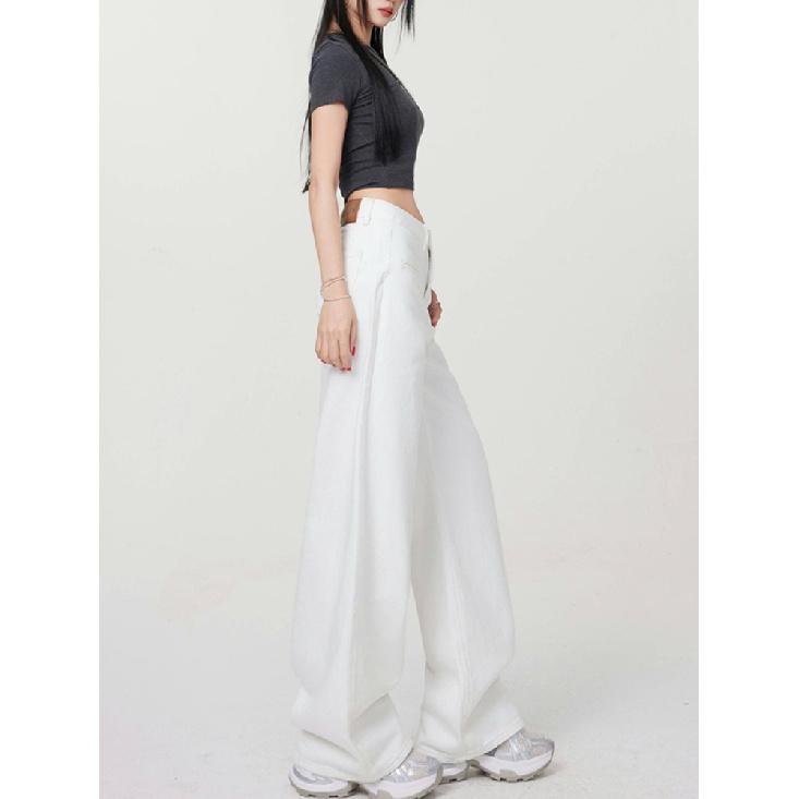 Jeans de Pierna Recta de Cintura Alta para Mujer Pantalones Vaqueros Elásticos de Corte Holgado para Dama Pantalones Blancos Femeninos