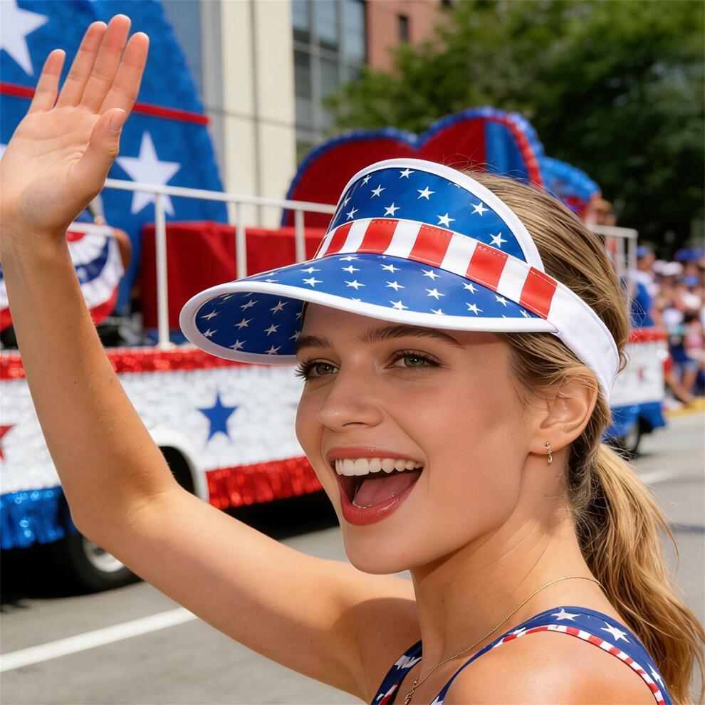 (S, Multicolor) American USA Flags Visor for Men Stars and Stripes Print Patriotic Hollow Top Sun Hat