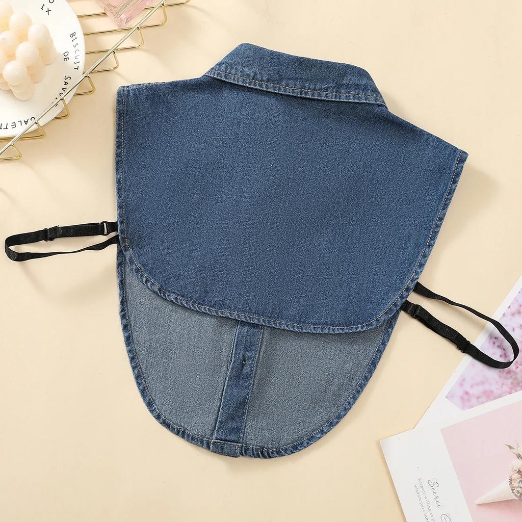 Blau gewaschener Denim-Spitzkragen für Damen, Fake-Kragen, professionelle, lässige und vielseitige Dekoration, Halbhemd-Kragen