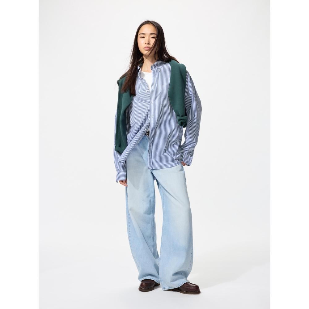 Uniqlo BroAdcloth Shirt  Long Sleeve Button Down CollAr  Stripe A