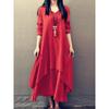 Fake Two-piece Long Skirt Literary Big Swing Linen Dress Loose Long-sleeved Cotton and Linen