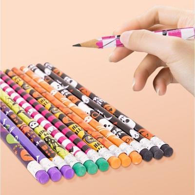 12 Stück mit Radiergummis Halloween Schreibstifte Schreibwarengeschenk Schülerstift Niedlicher Holzstift