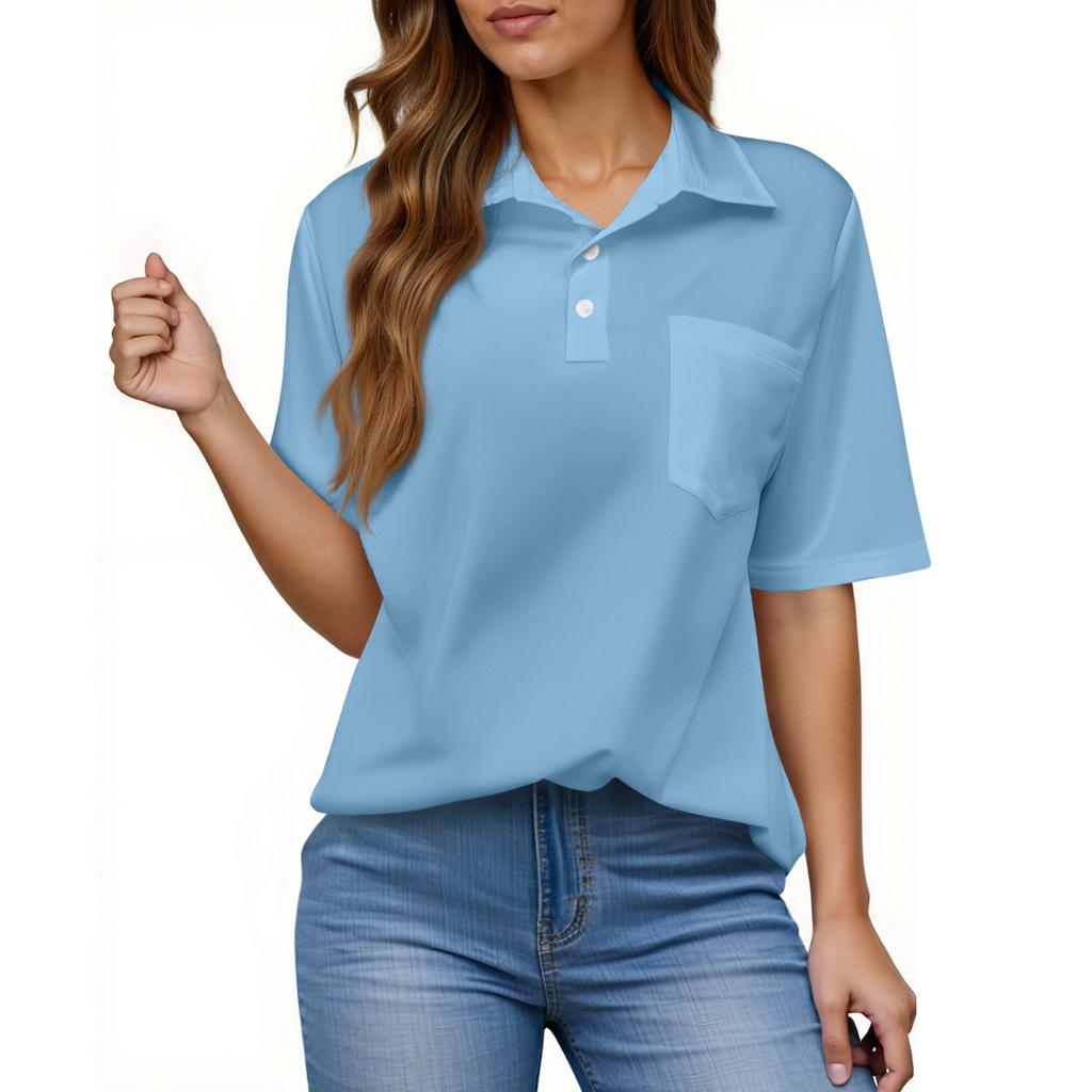 Women's Fashion Casual Button Pocket Shirt Short Sleeve Solid Color Lapel Top