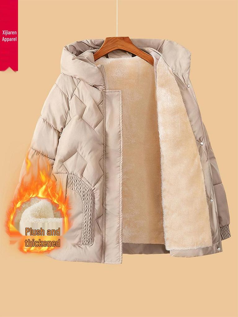 Mom's Winter Hooded Cotton Jacket for Middle-Aged and Elderly Women - Plus Velvet, Thickened, Warm, Ideal for 50+.