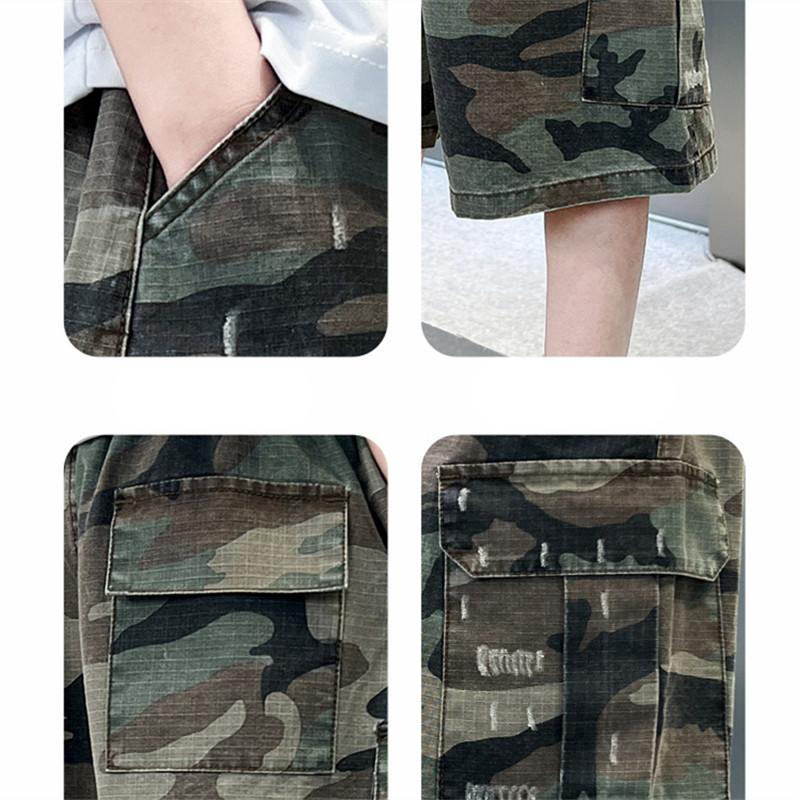 Summer Kids Casual White Camouflage Shorts Big Boys High Waist Streetwear Short Pants Bottoms Tweens Child Camo Cargo Shorts