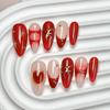 Dames Middellange Amandel Press‑On Nagels Puur Handgemaakt Lichte Luxe Wit‑Rood Bruidsstijl Kunstnageltips