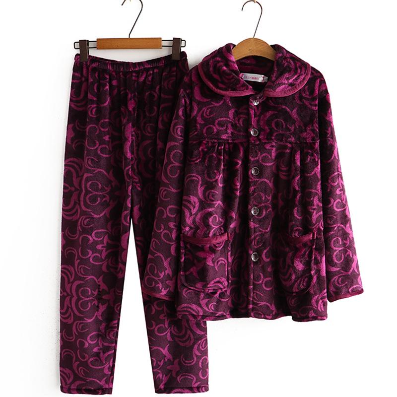 Women's Winter Warm Flannel Pajamas Set for Middle-Aged and Elderly - Cozy Granny Home Wear for Autumn and Winter