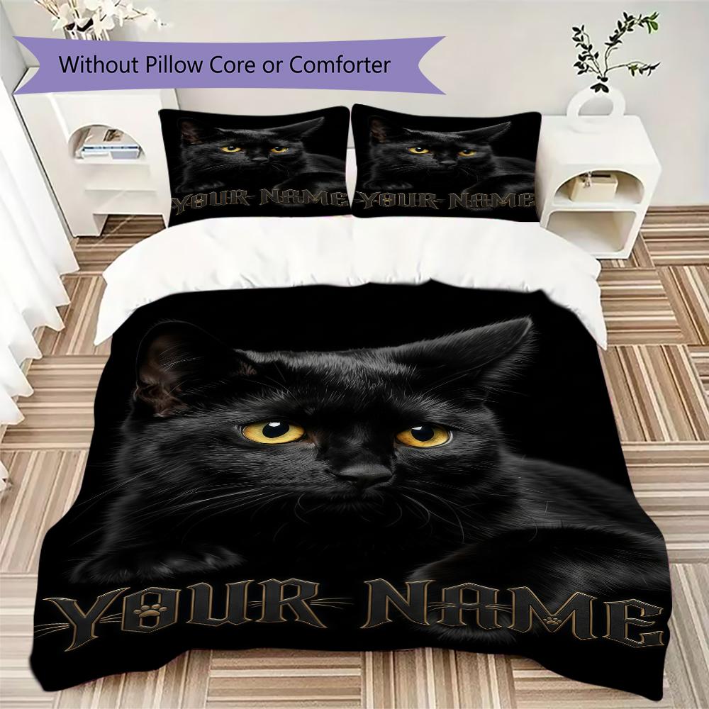 Custom Name Black Cat Majesty Bedding,Quilt Set Quilt Cover Pillowcase Home Birthday Gift(1 * duvet cover + 2 * pillowcase, without core)_lx