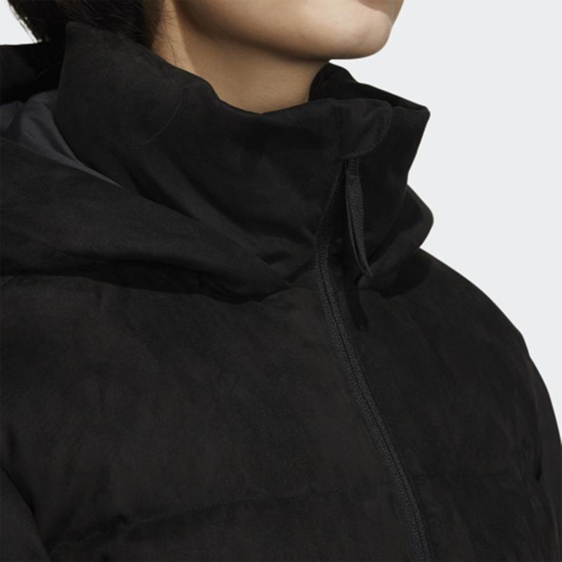 Adidas Jachetă cu glugă cu glugă cu logo-ul mărcii de culoare solidă pentru femei Negru H20810