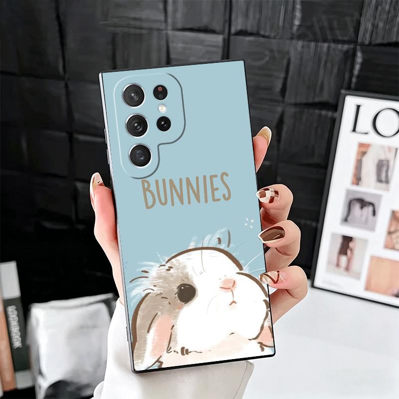 Cute Cartoon Bunny Rabbit Soft Phone Case for Samsung Galaxy S26 S25 Edge S24 Ultra S23 Plus S22 S21 FE S20 Black Cover Back She