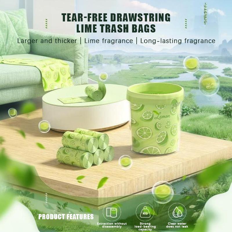 Durable Drawstring Trash Bags 50/100 Pack Lime Green Printed Tear-Free Garbage Sacks for Home Kitchen Bathroom Cleaning