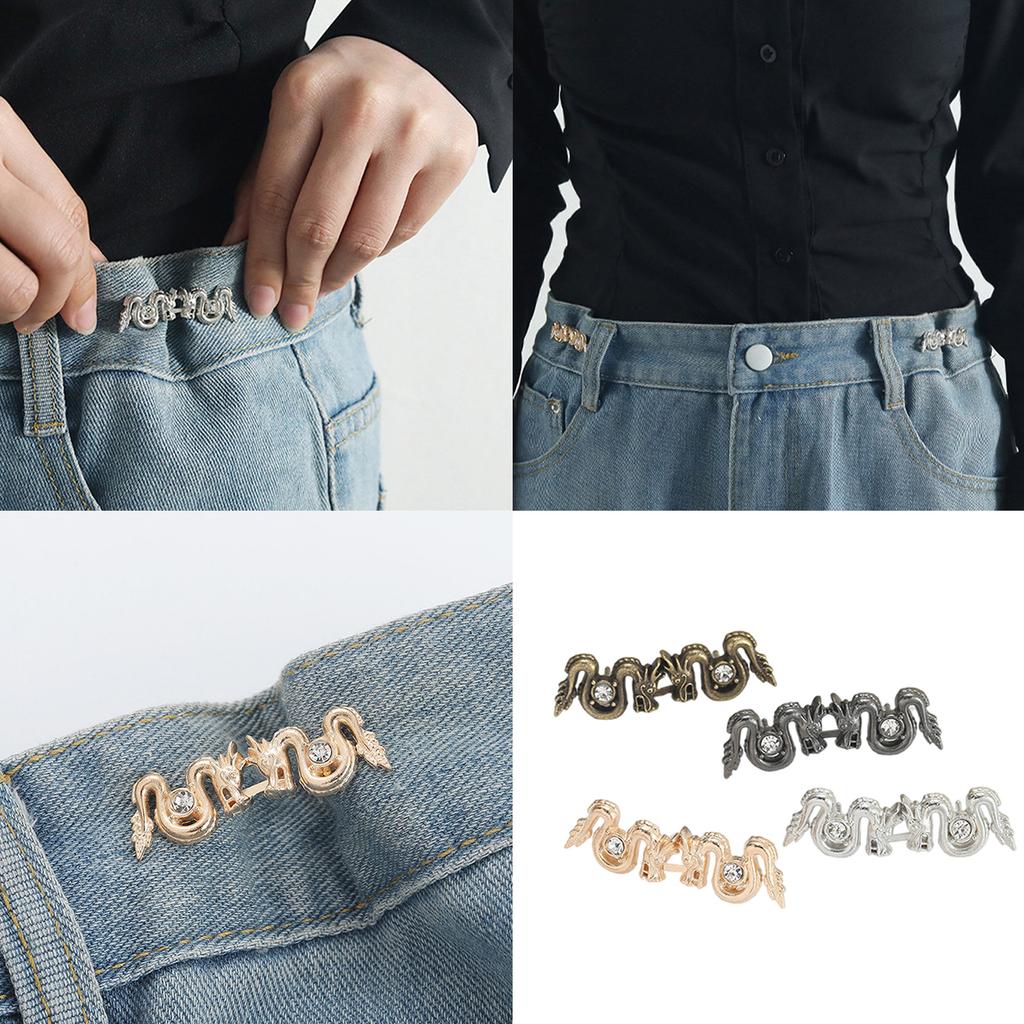 3Pieces Dragon Shape Waist Tighten Pin for Pants Jeans Waist Cinching Button Clasp Waist Brooch Clip Waist Fitness Pin