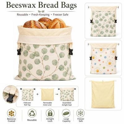 Sacchetti per Pane a Lievitazione Naturale Rivestiti in Cera d'Api Chiusura a Zip Sacchetti per Conservazione Alimentare Sacchetti per Pane in Cera d'Api Uso in Cucina