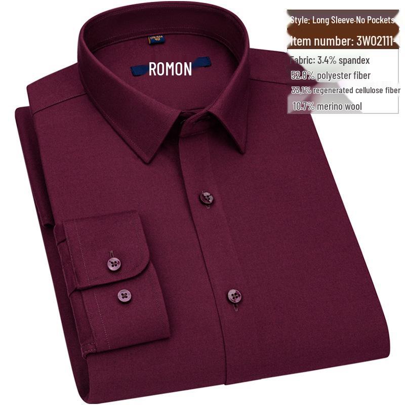 

Romon Men s Stretch Wool Easy-Care Wine Red Long Sleeve Shirt for Autumn 41