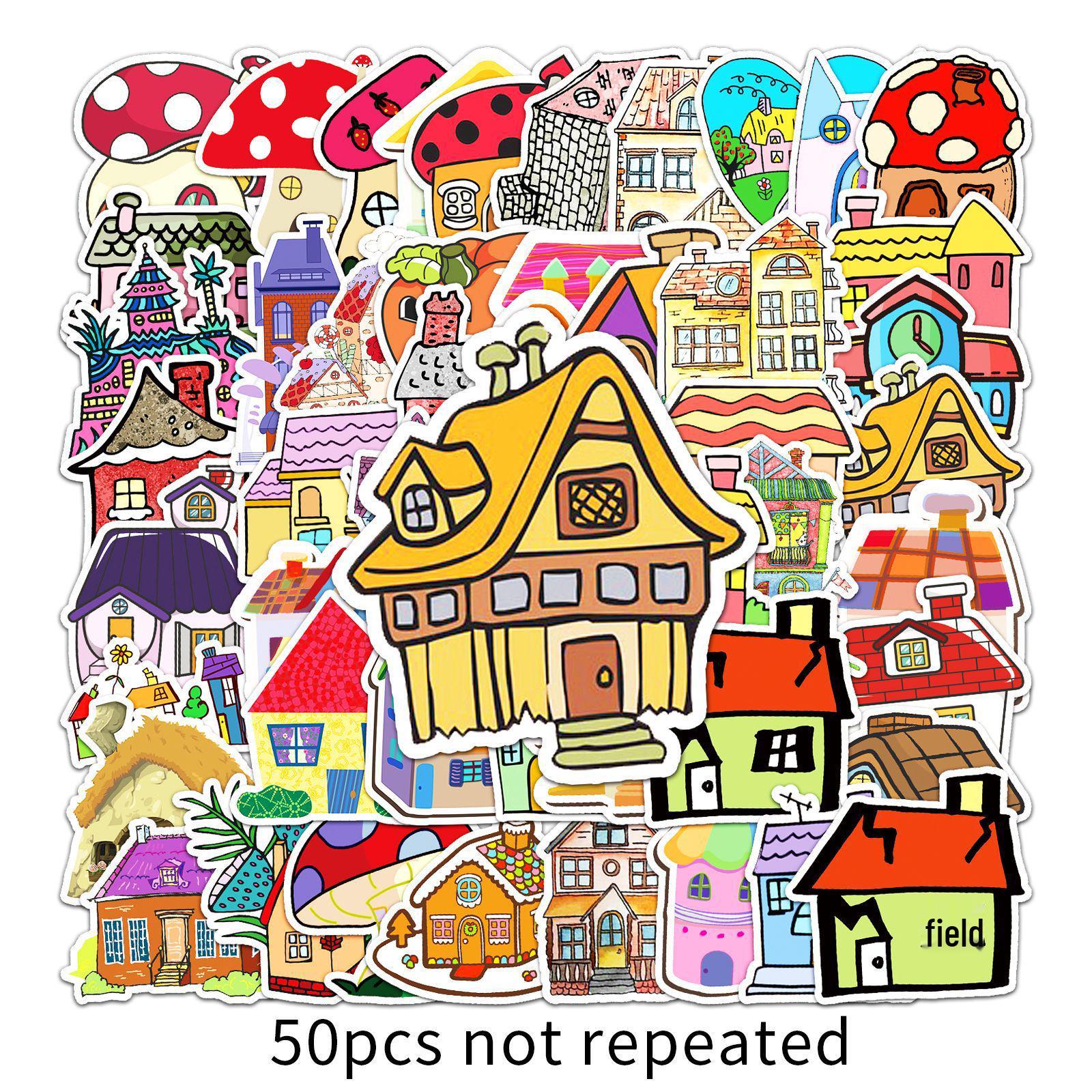 50 Cartoon House Graffiti Stickers: Fresh DIY Style for Journal, Skateboard, and Suitcase