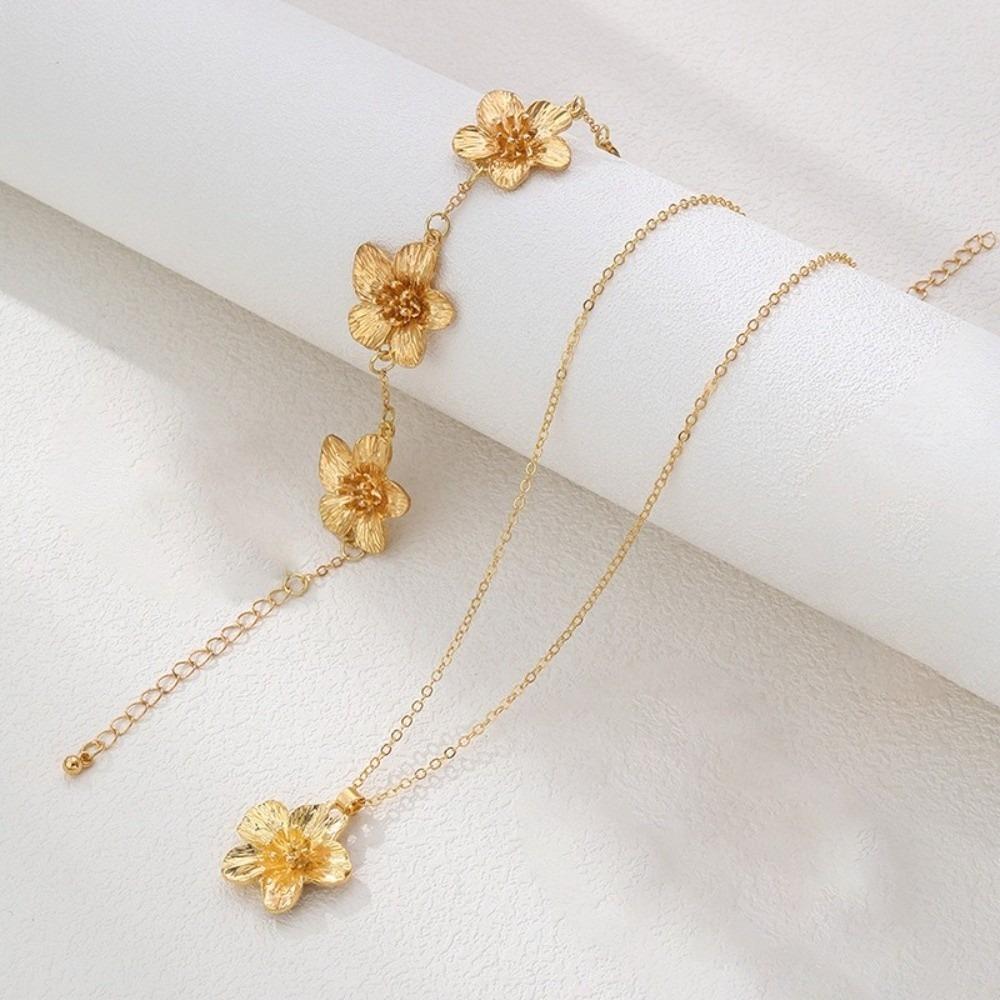 Zinc Zinc Alloy Flower Jewelry Set Geometric Women Jewelry Suit Sweet Necklace Earrings Bracelet Set  Wedding