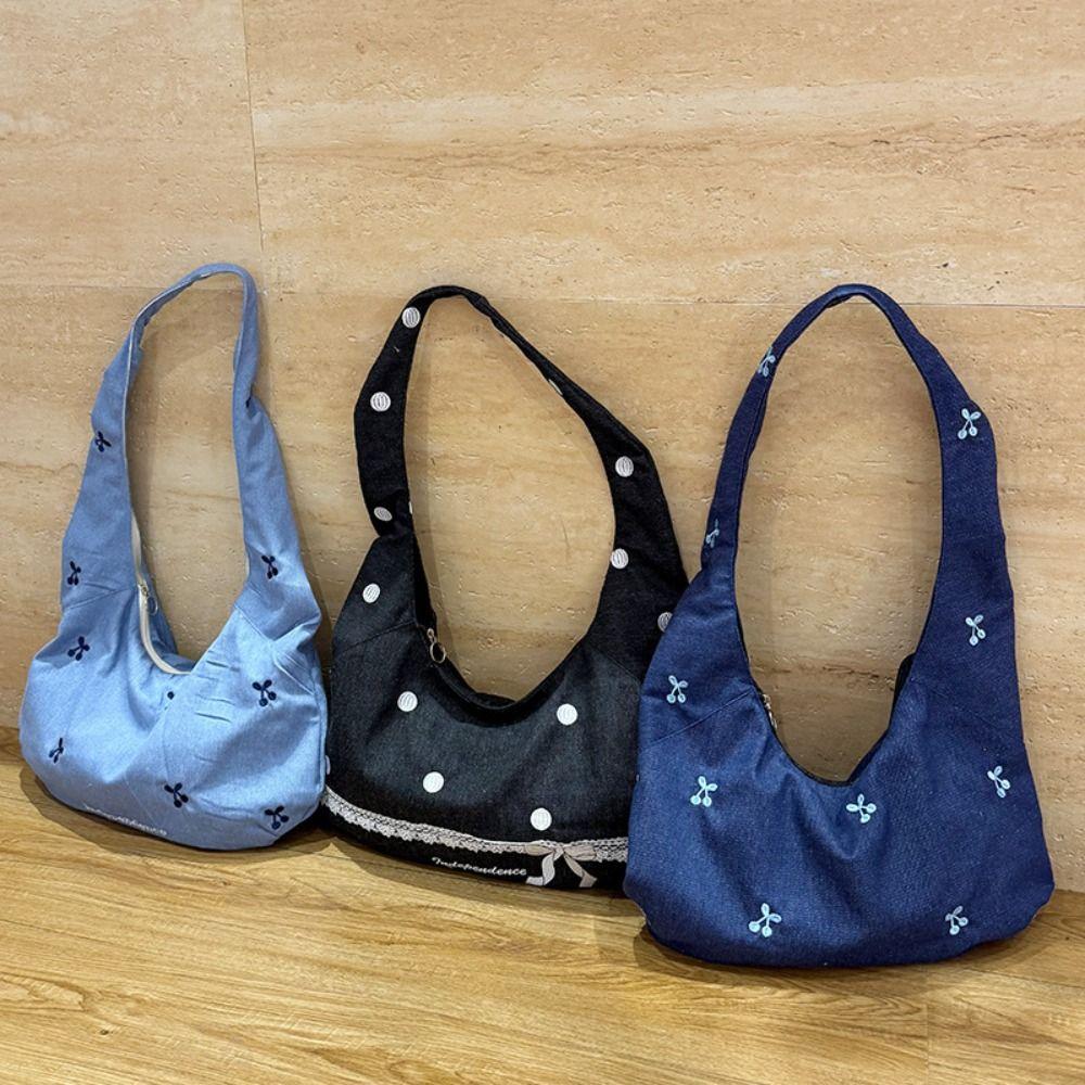 

Polka Dot Shoulder Bag Cherry Print Shopping Tote Bag Casual Underarm Bag 03