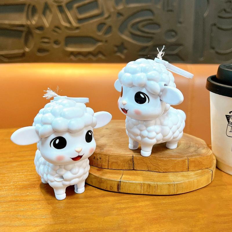 Cute White Lamb Pull String Keychain Movable Ears Lightweight Plush Bag Hanger Decor Fun Birthday Gifts for Boys Girls Kids