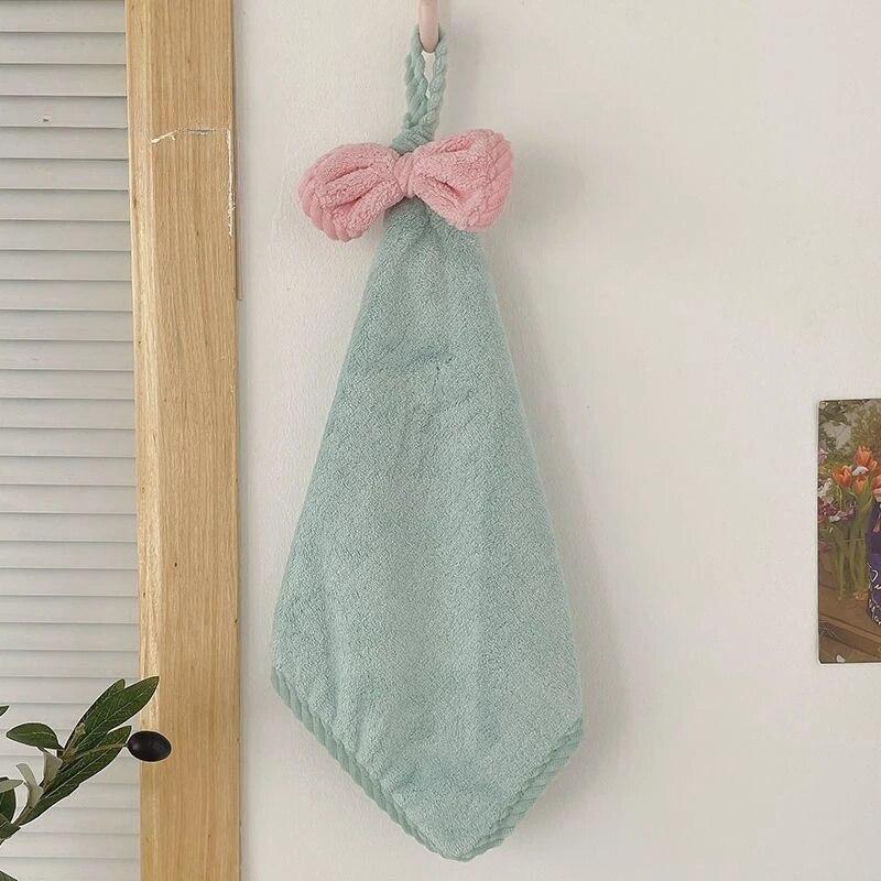 Hand Wiping Cute Bow Hanging Coral Fleece Hand Towel Bathroom Absorbent Small Towel CHILDREN'S Home Quick Drying
