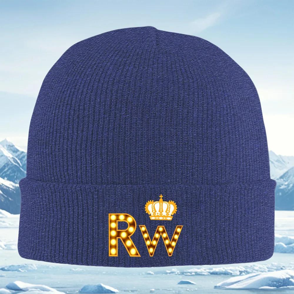Illuminated letters crown design on black Unisex Women Unisex Knitted Hat Beanie Pullover Cap Winter Thermal Warm Christmas Ou