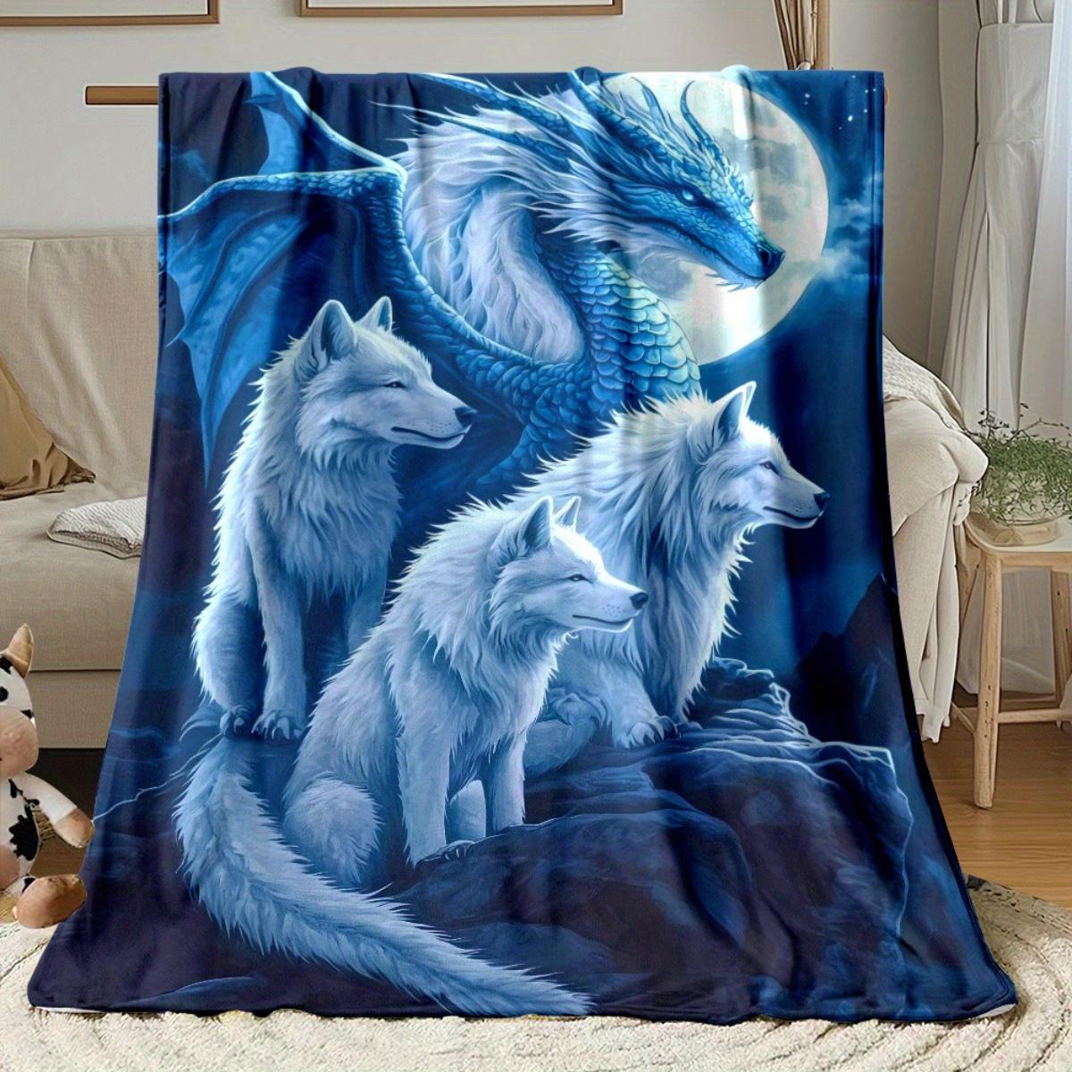 

Blue Dragons Paradise Blanket – Lightweight 280gsm Flannel – Soft Warm Throw for Sofa Bed Travel 75x90cm