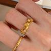 Light Luxury Exquisite Hollow Out Leaf Rings for Women Vintage Palace Style Wire Drawing Yellow Ring High Quality Jewelry
