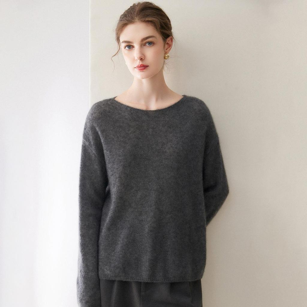 Women's Velvet Pullover Sweater - 75% Cashmere, 25% Mulberry Silk, One-Shoulder, Drop Shoulder, Long Sleeve Knit Base Layer.