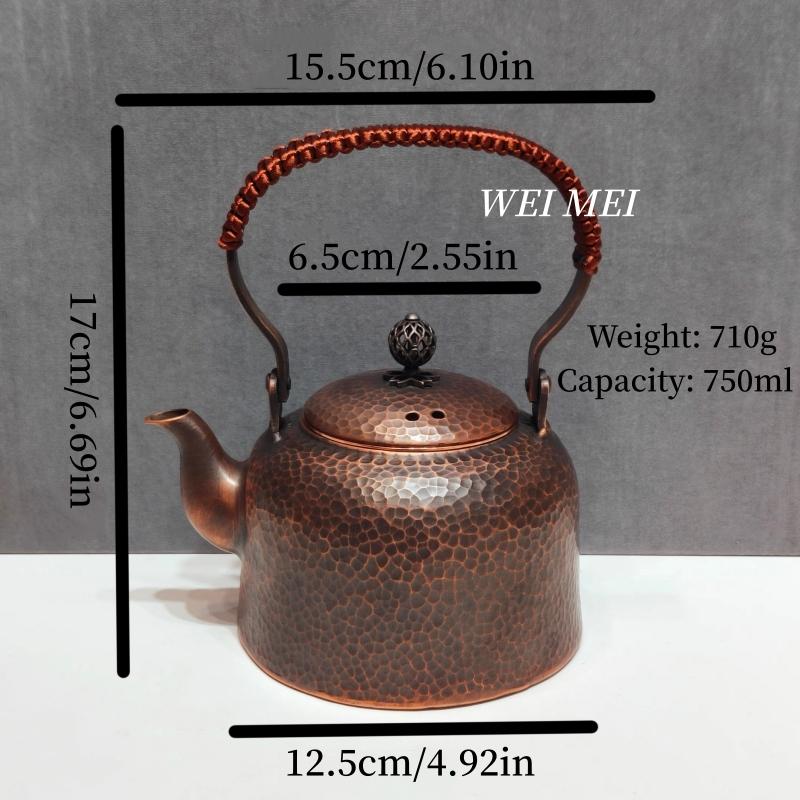 

Vintage Pure Copper Tea Pot,Camping Water Boiler 750 Ml Brewing Coffee Water Kettle,Handcrafted Woven Handle Tea Brewing Kettle