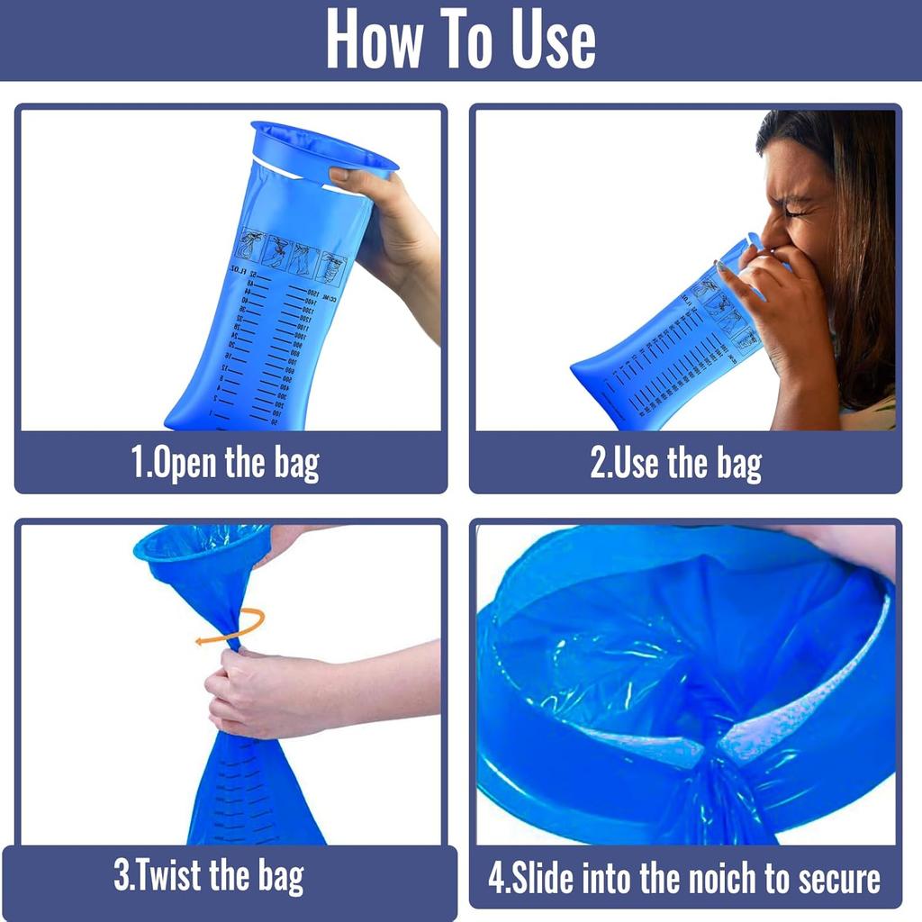 28PCS Sick Bags Blue High Density Leakproof Odor Control Emesis Vomit Bags for Travel with Snap for Pregnant Women Car Bus or Aircraft