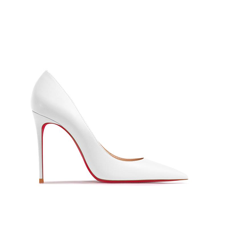 Fashion New pointed shallow mouth high heels with thin heels, matte fashion white commuting single shoes, soft sole size