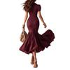 Elegantes lässiges gestreiftes Rüschenkleid mit kurzen Ärmeln für Damen – Neue Ankunft
