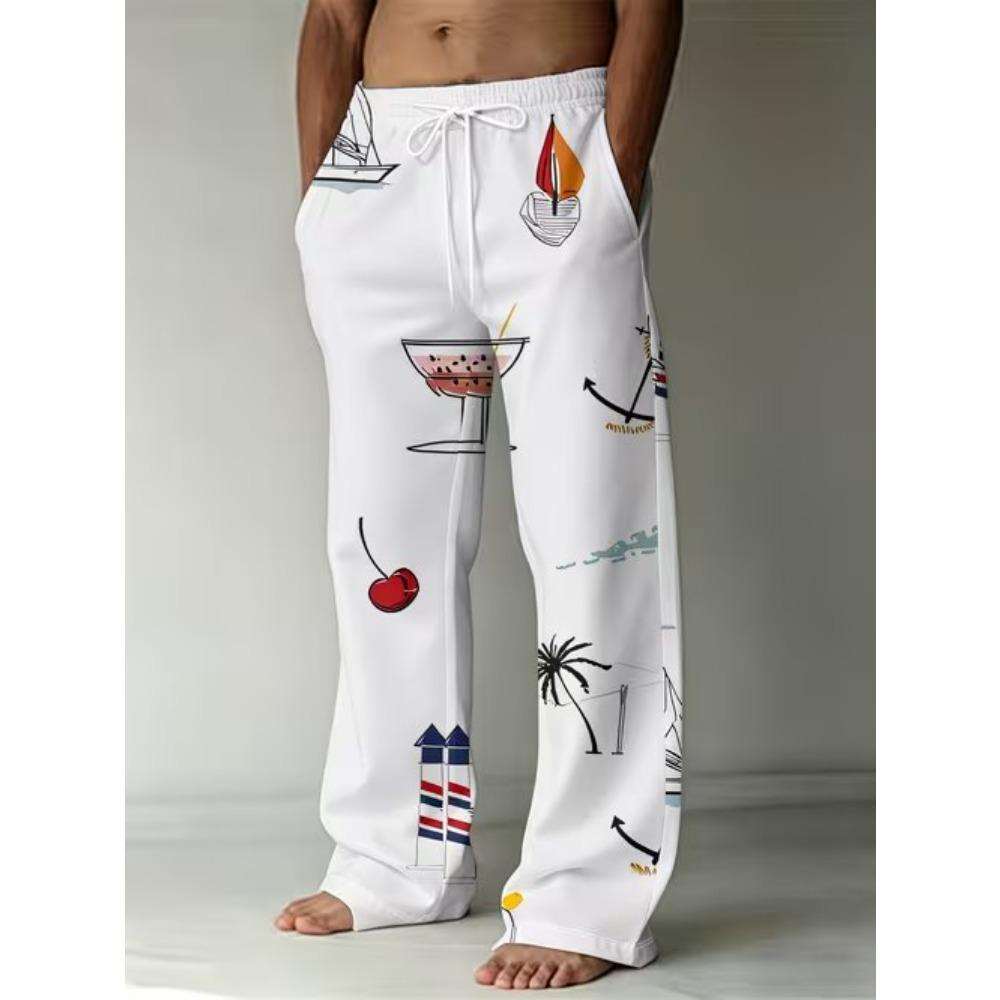 Men's 3D Geometric Pattern Printed Baggy Casual Trousers, Elastic Drawstring Waist with Pockets, for Spring Summer Home Outdoor Vacation