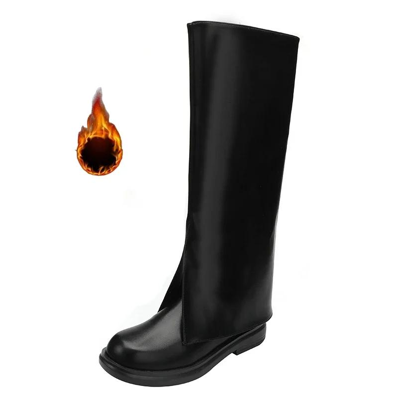 2025 Fashion High Great Quality Comfy Walking Vintage Black Slip On Women's Shoes Cover Trouser Boots for Women