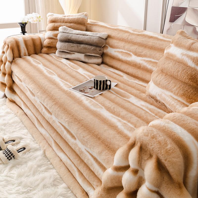 Sofabezug aus Kaninchenplüsch, rutschfeste Handtuchdecke, weiche, dicke Couch-Schonbezug für den Winter, universeller einteiliger Möbelschutz