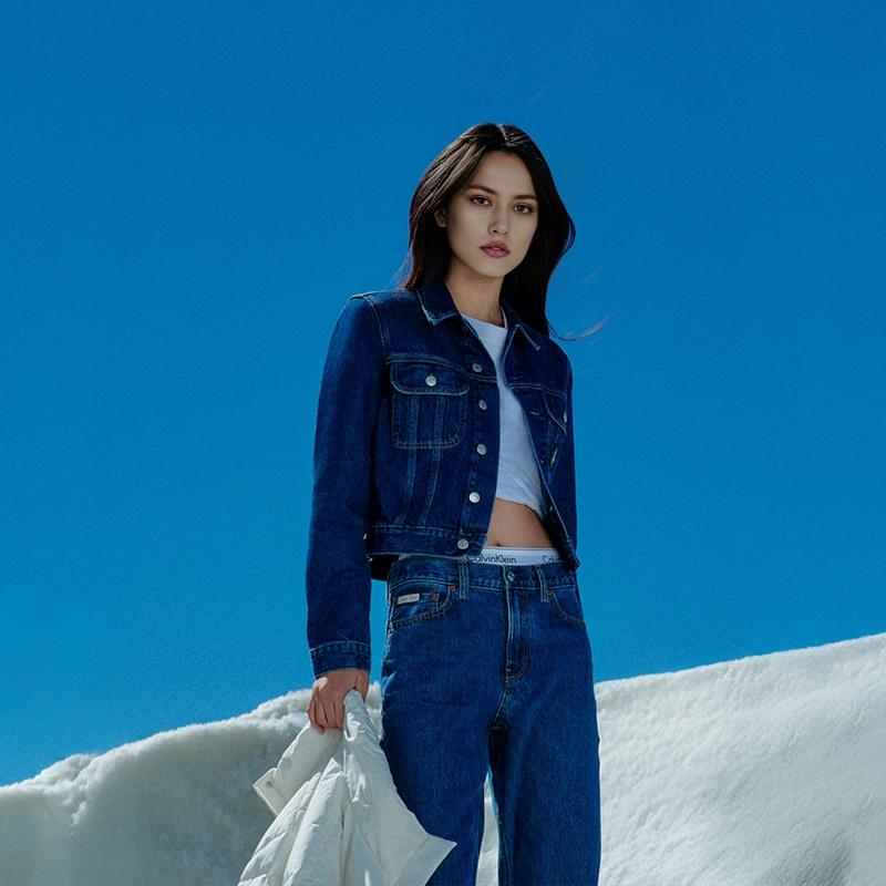 Calvin Klein Vintage Studded Short Denim Jacket Women jackets Denim-Blue J223670