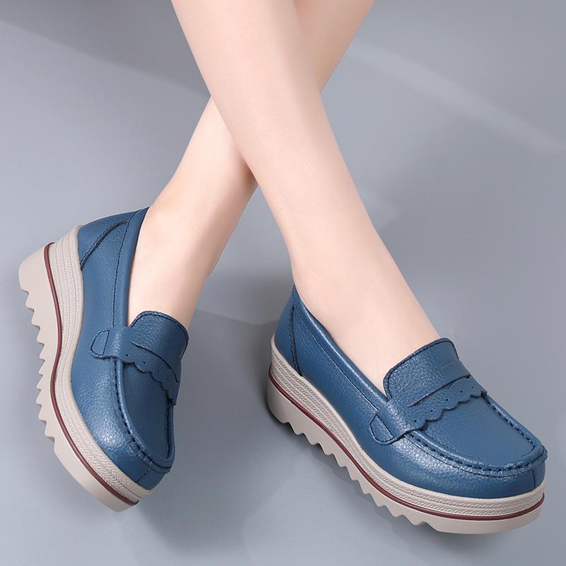 Ladies Platform Loafers Casual Elegant Black Red Grey Blue Leather Women Elevator Thick Sole Shake Shoe Plus Size