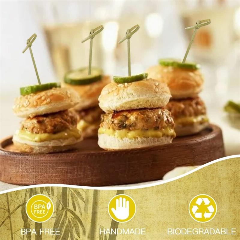 200 Stück 12 cm (4,7'') Natürlicher Bambus geknotete Spieße, Cocktailspieße, Essenspicks, Obstgabel, Partygeschirr-Zubehör