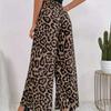 Summer Temperament Leopard Print Casual Pants with Women's Print Elastic Waistband Sagging Feelin Wide Leg Pants