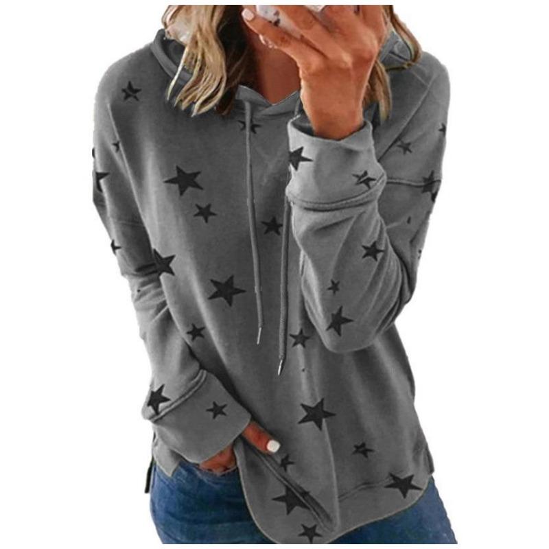 Women S Plus Size Loose Fit Star Print Hooded Sweatshirt