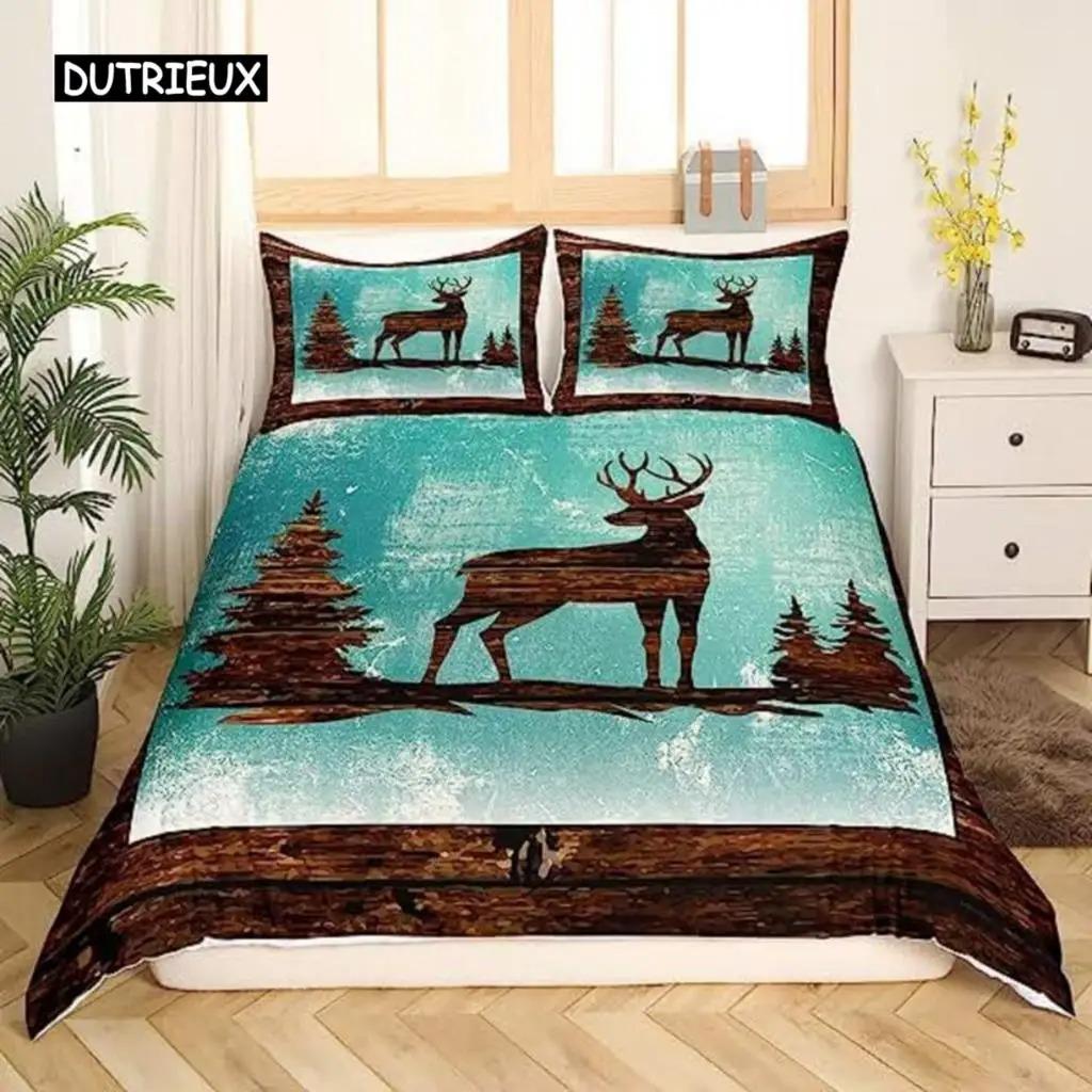 Copripiumino con Cervo Bandiera Americana Decorazione con Alce Set Biancheria da Letto per Ragazzi Adolescenti Tema Animali Selvatici Copripiumino Morbido Poliestere Coperta Trapuntata