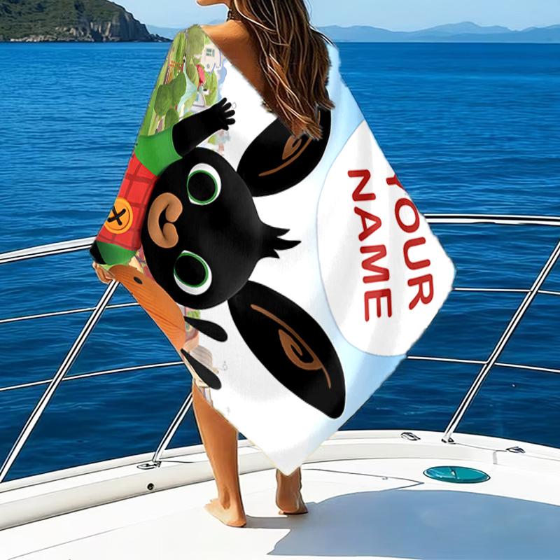 1pc Bing Bunny1 Beach Towel with Custom Name, Beach/Swimming/Bath/Picnic/Camping Towel, Suitable for Seaside Beaches