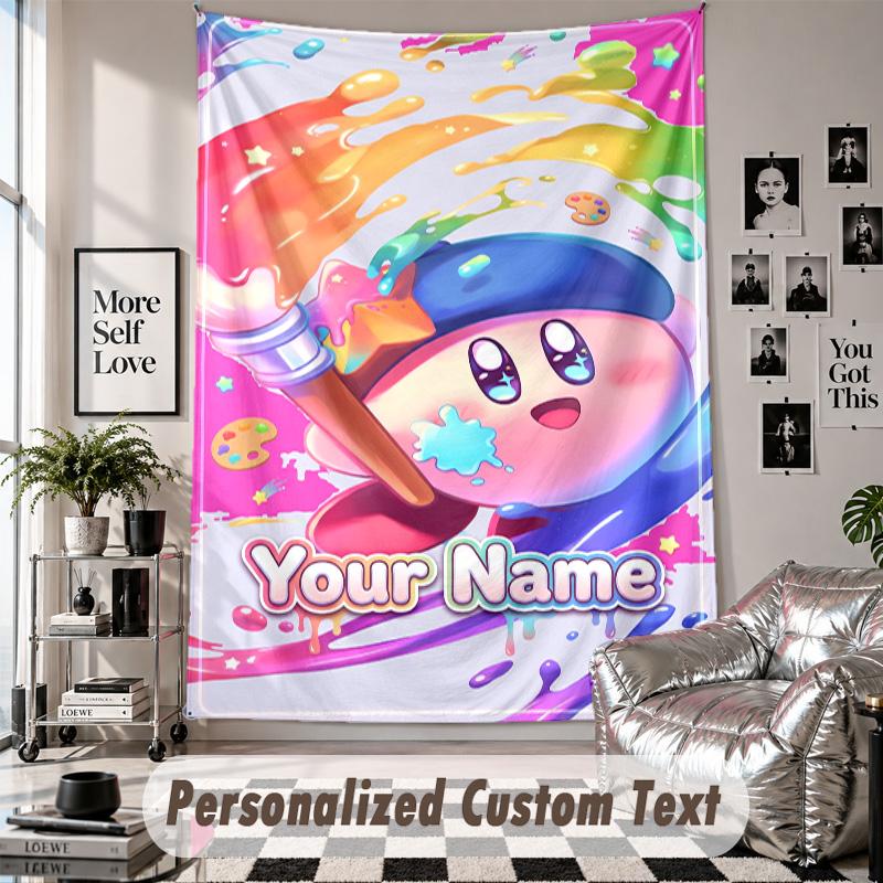 Wall Hanging Tapestry With Custom Name & Text, Kirby Decorative Tapestry For Bedroom