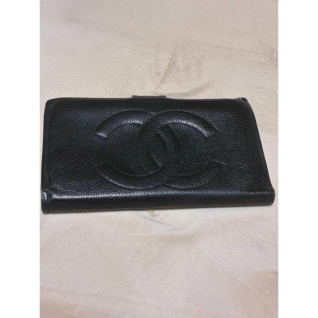 Used CHANEL Caviar Skin Bi-fold Long Wallet Black