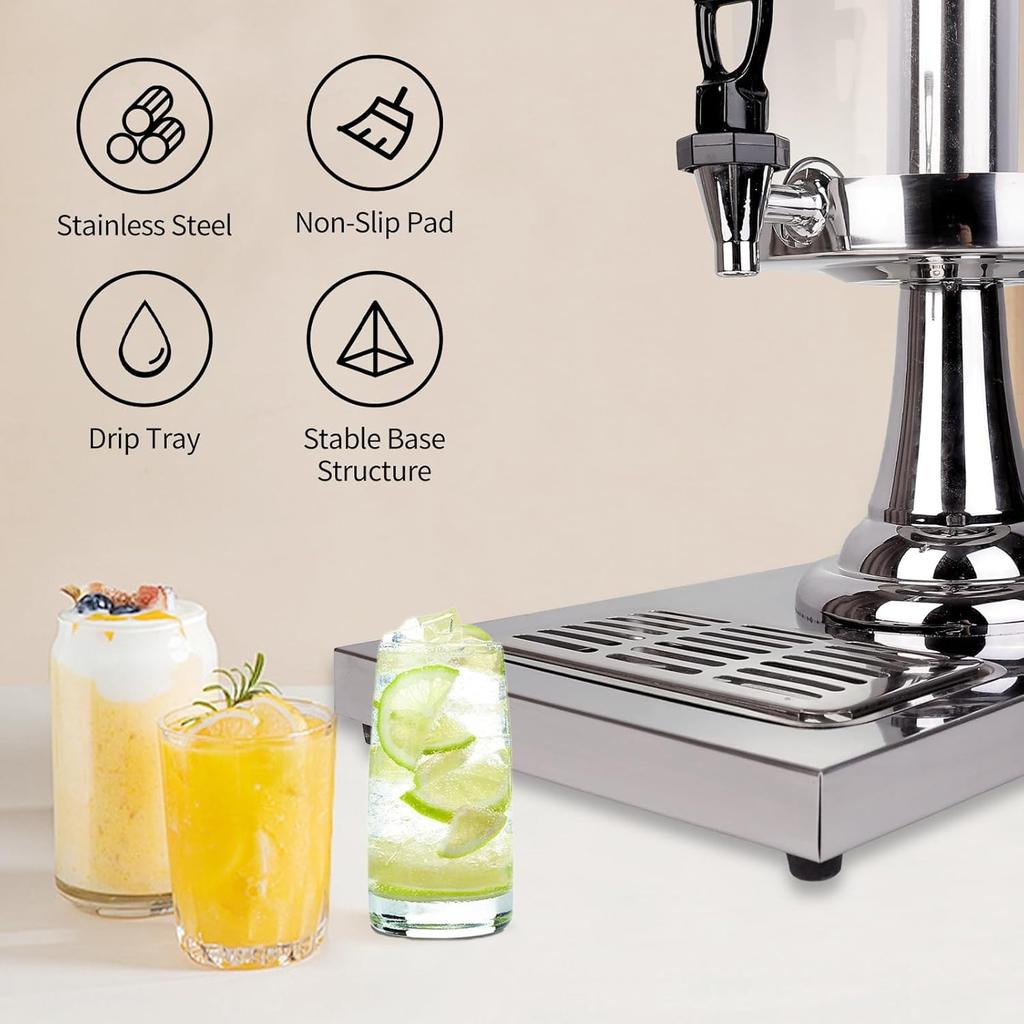 Drink Dispensers for Parties, Cold Beverage Dispenser with Centre Ice Core and Drip Trays, 2.2 Gallon/8L Stainless Steel Drink Dispensers with Stand