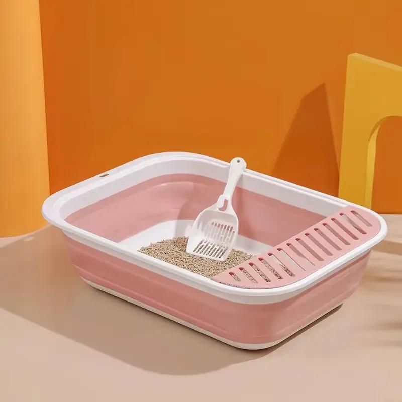 Portable Foldable Large Capacity Cat Litter Box - Semi-closed Anti-Splash Cat Tray Bedpan Practical Pet Cleaning Bath Basin