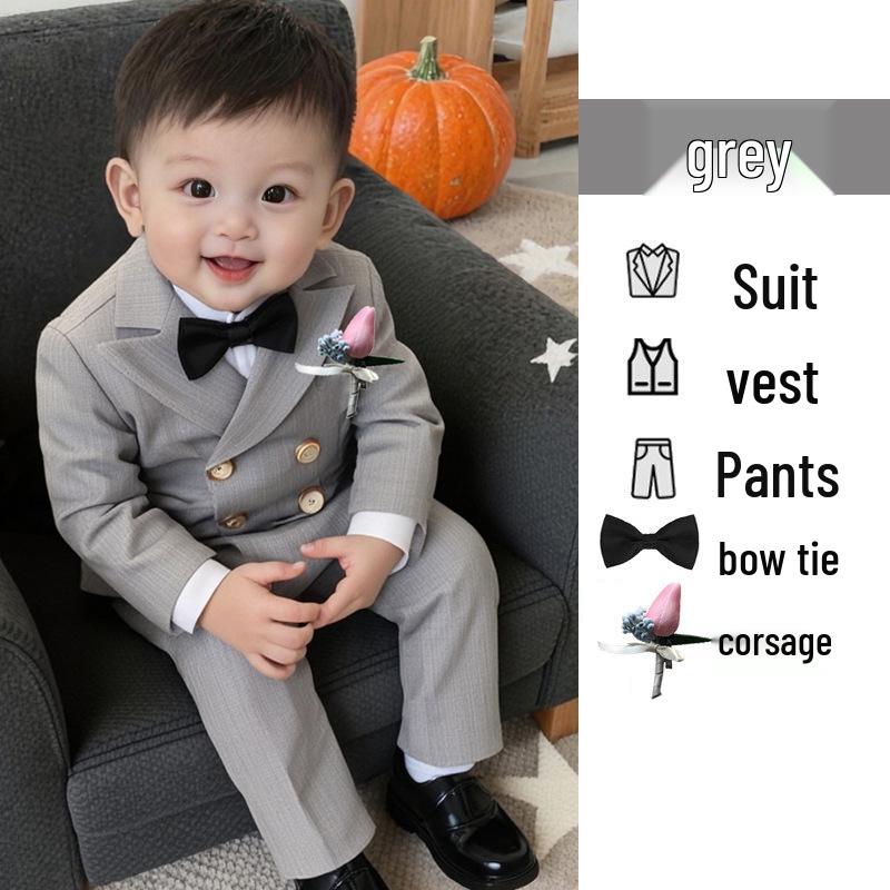 Jungen Anzug Frühling/Herbst: Erste Geburtstagsfeier Baby Formelle Kleidung, Britischer Stil Pageboy, Hochzeitsgast, Aufführungskostüm