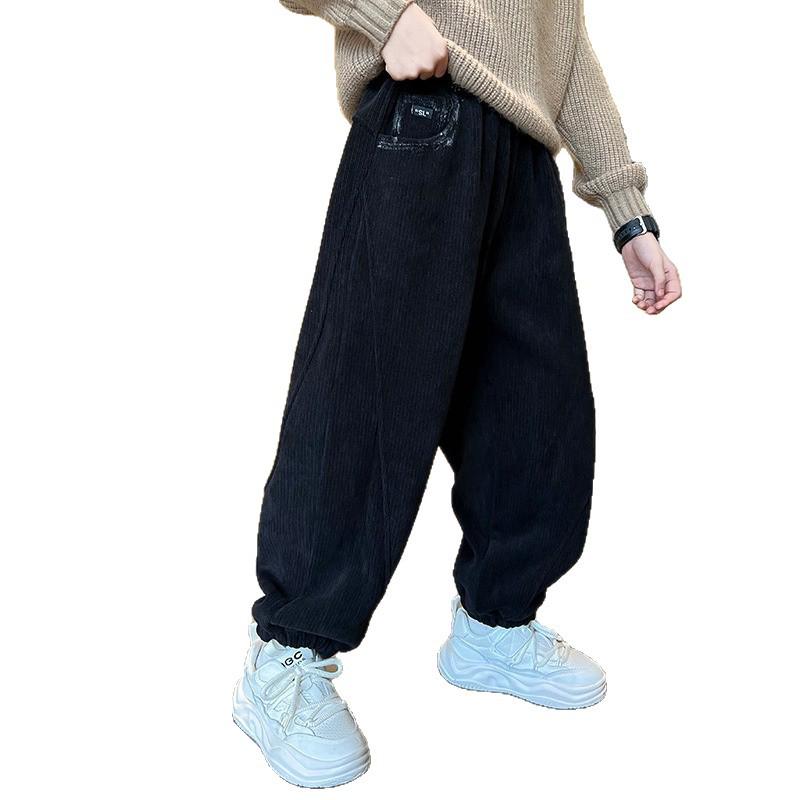 Boys' Autumn/Winter 2025 Fleece-Lined Corduroy Sports Pants, Medium/Large