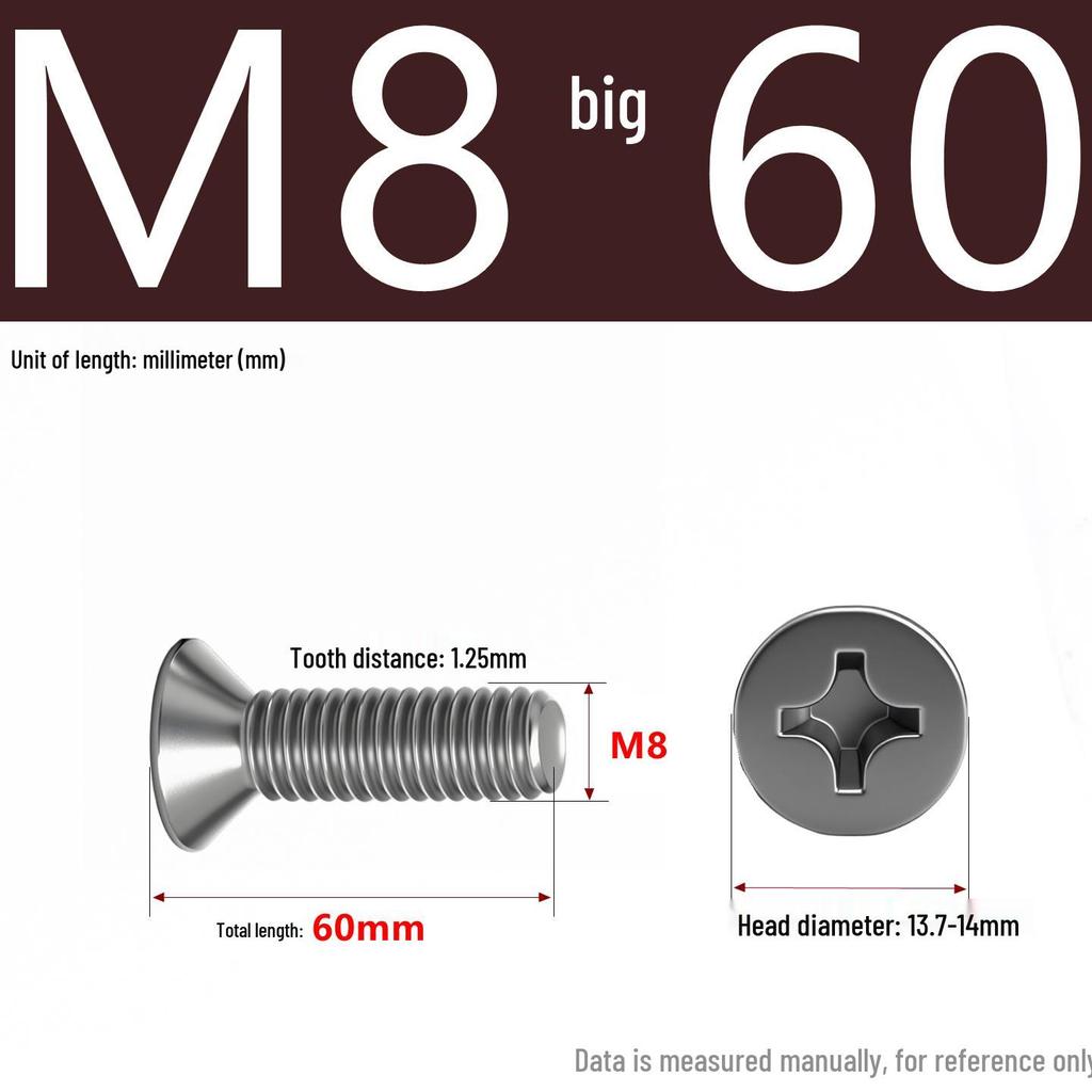 201 Stainless Steel Countersunk Phillips Head Screw: Flat Head Bolt M2-M8
