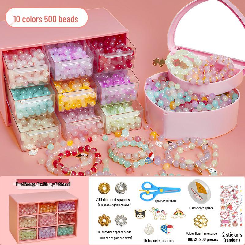 Handmade DIY Beading Kit for Kids: Educational Bracelet & Necklace Craft Set with Glass Beads
