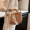 Straw Woven Handbag Boho Small Crossbody Purse with Detachable Strap Round Top Handles Summer